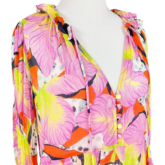 ANTHROPOLOGIE Yukiko Noritake NWT Marais Printed Chiffon Maxi Dress Canary XXS - Picture 4 of 11